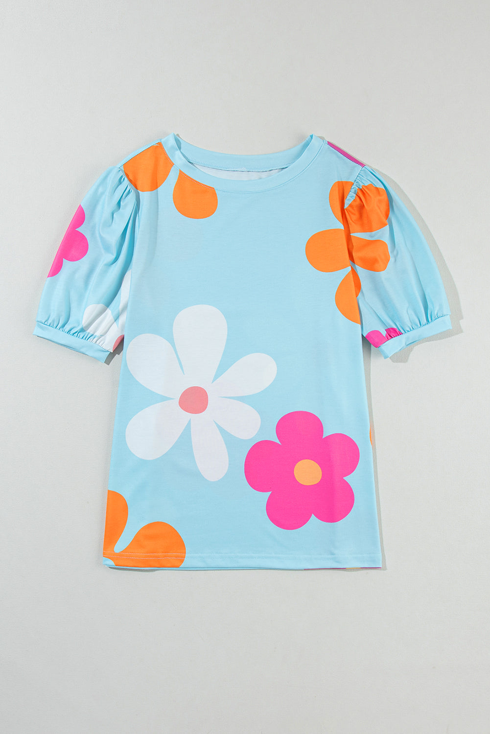 Tee for Women Bubble Sleeve Floral-Print Everyday Style