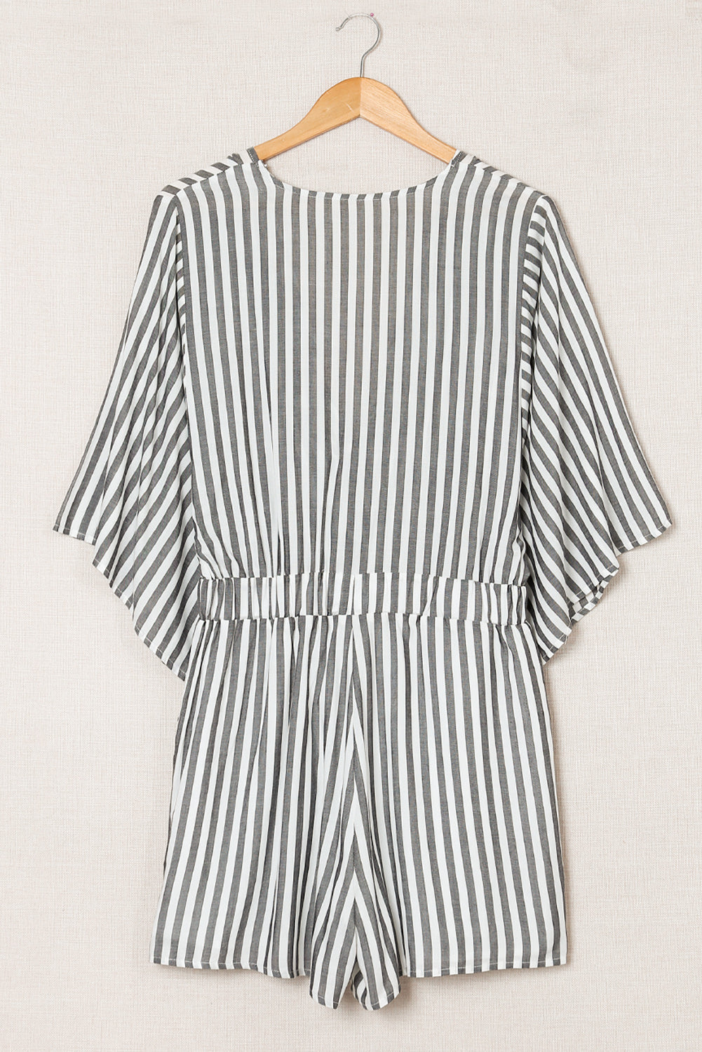 Women's Romper Featuring Kimono Sleeves Tie Front Striped