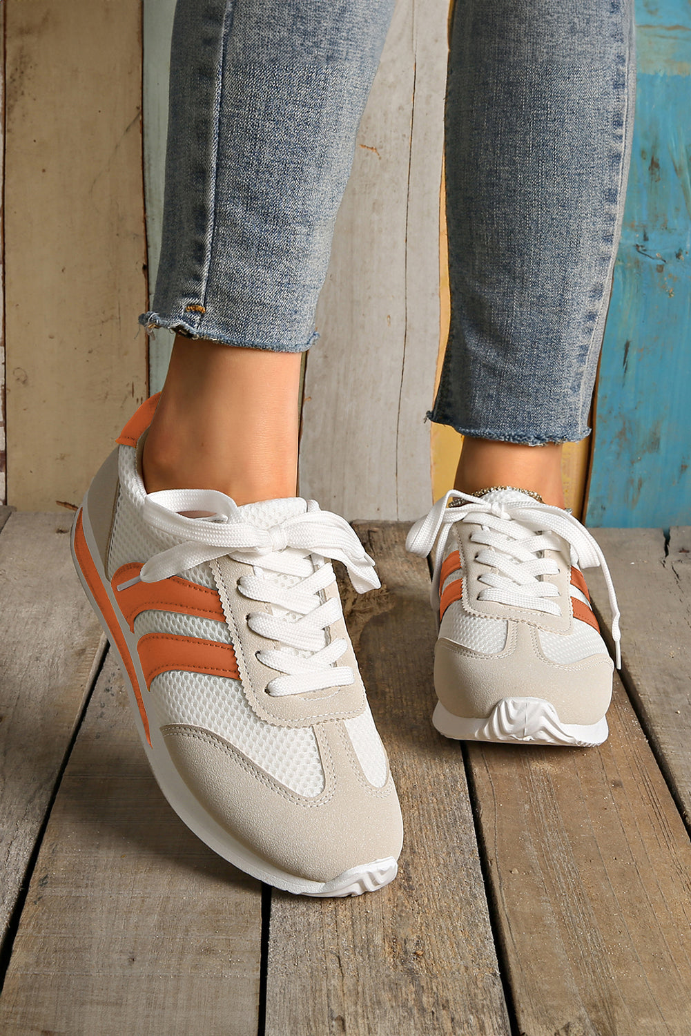 Colorblock Patchwork Breathable Lace-up Sneakers Style