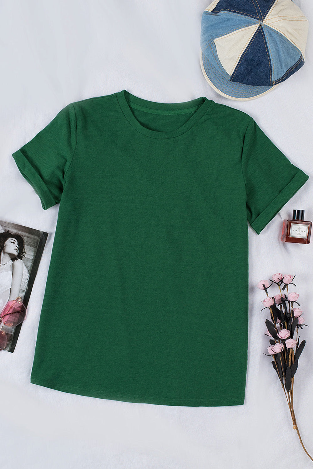 Tee for Women Solid Color Crew Neck Everyday Style