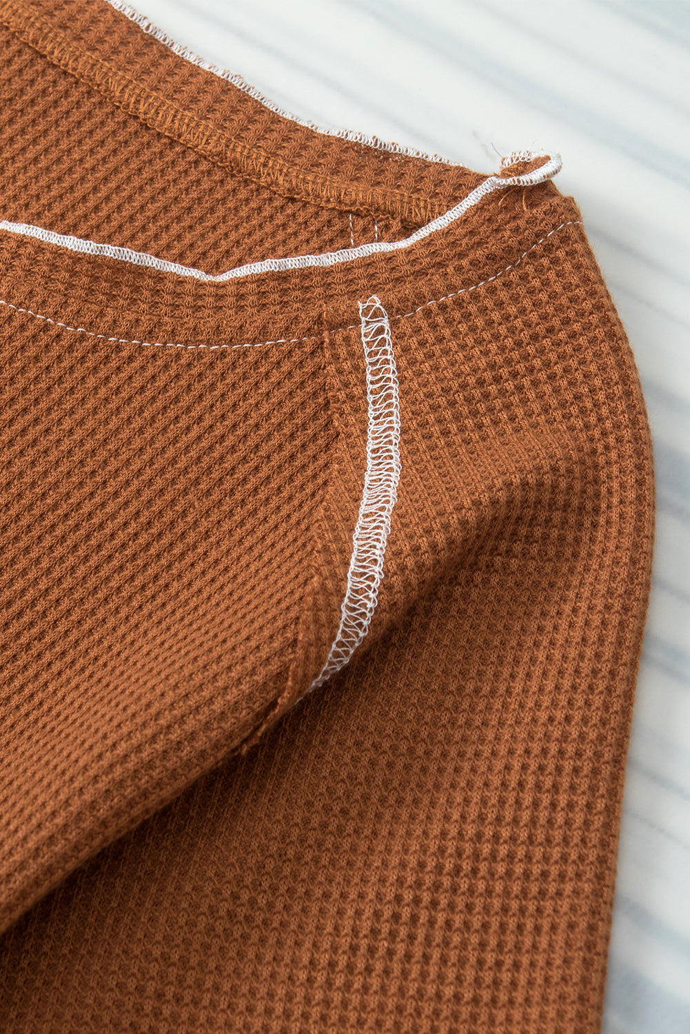 T-shirt for Women Waffle Knitted Frill-Trimmed Edge