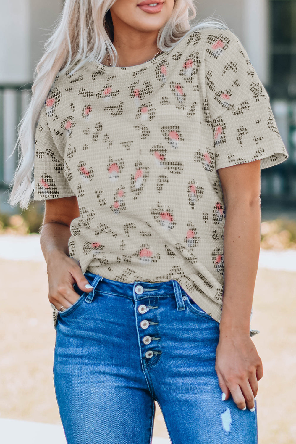 Women's Waffle Knitted Short-Sleeve Top
