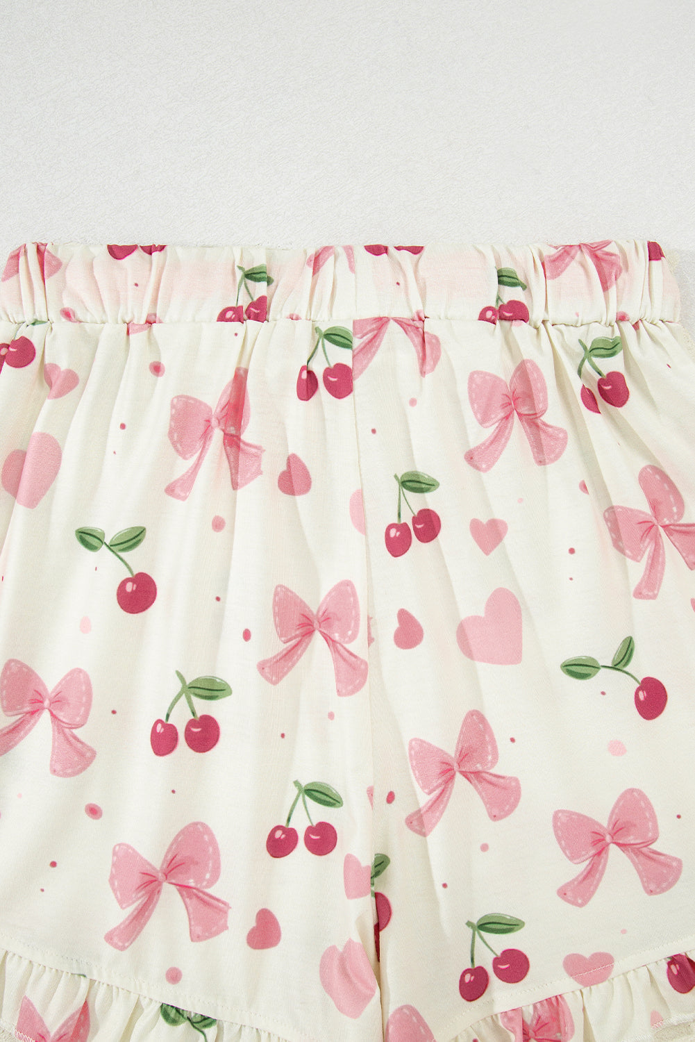 Fruit Print Bow Print Contrast Pipping Short Pajamas Set