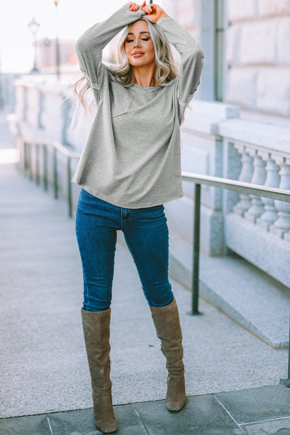 Women's Top with Pocket-Detail Oversized Drop Sleeve
