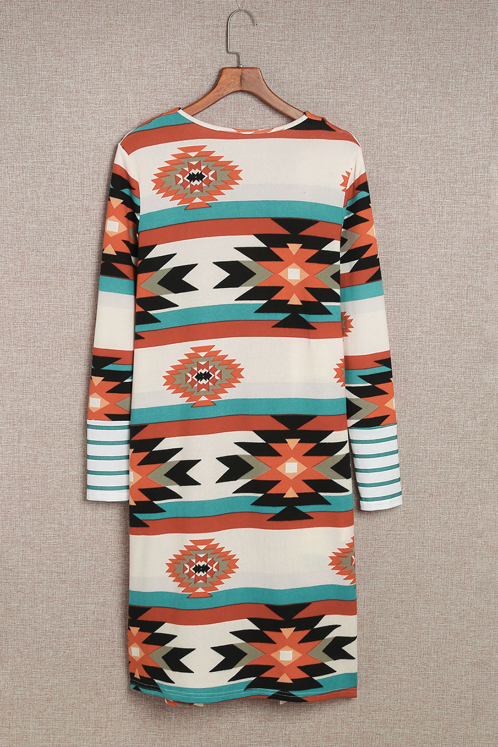 Long Cardigan for Women Geometric Block Open Front