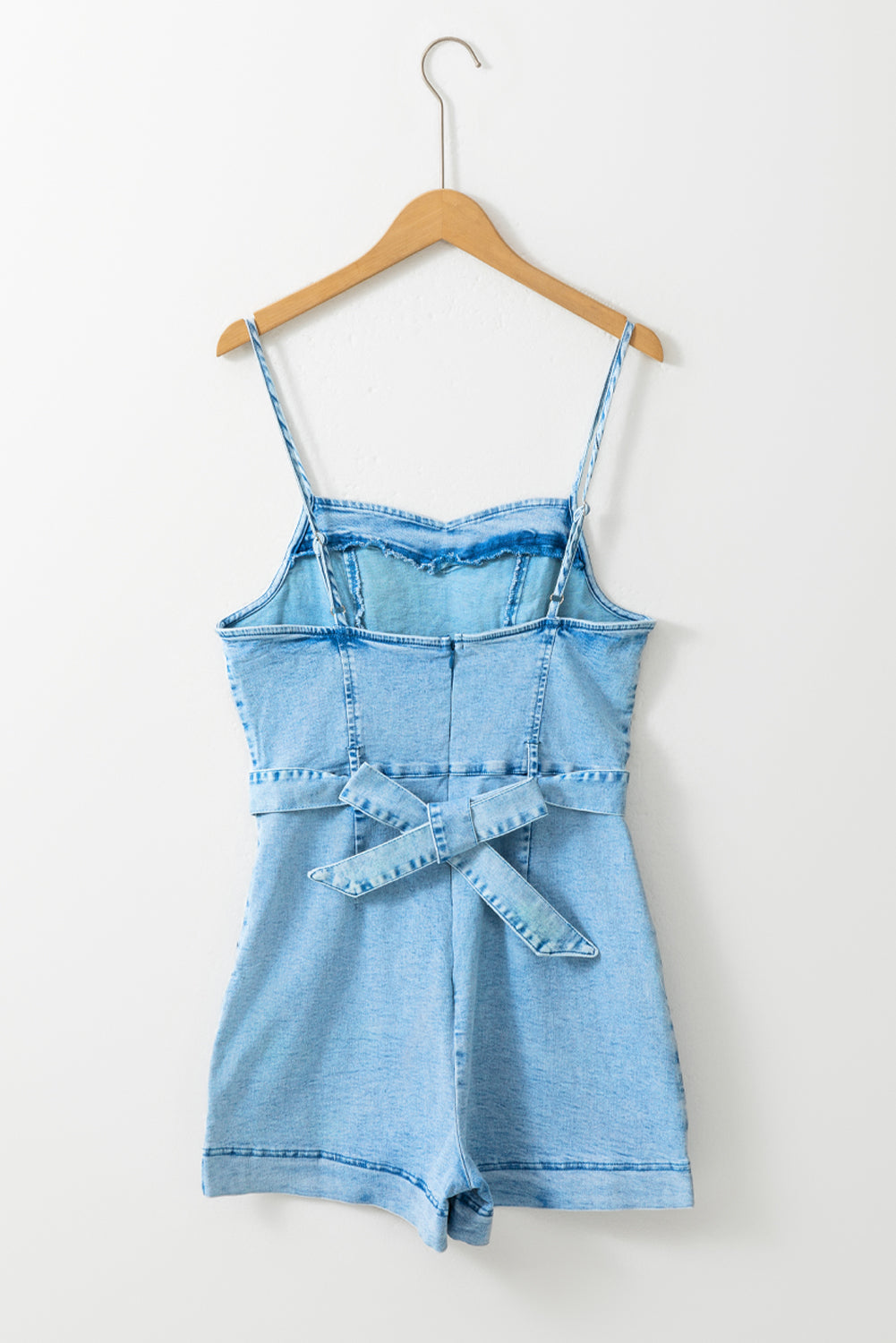 Women's Romper Featuring Belted Denim Spaghetti Straps