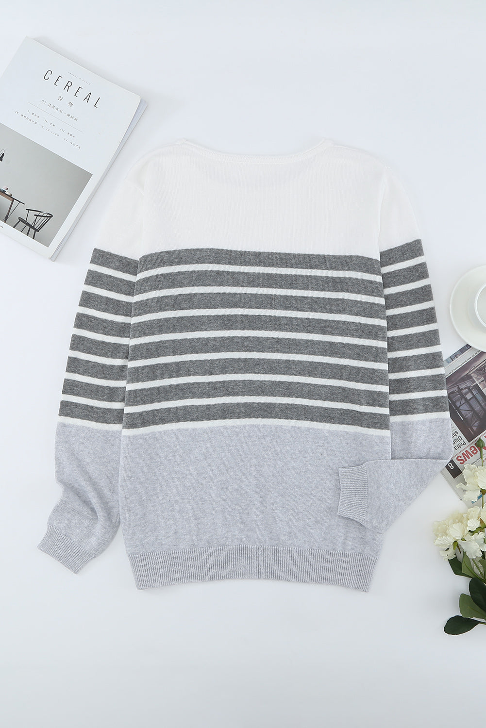 Women's Sweater Featuring Striped Color-Block