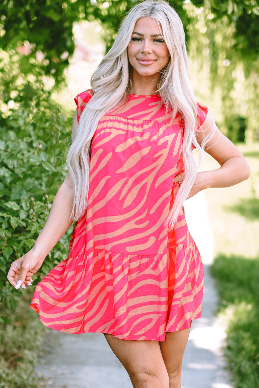 Women's Trim Pocket-Detail Zebra Stripe Dress