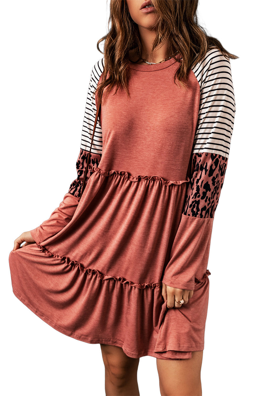 Women's Striped Long-Sleeve Mini Dress