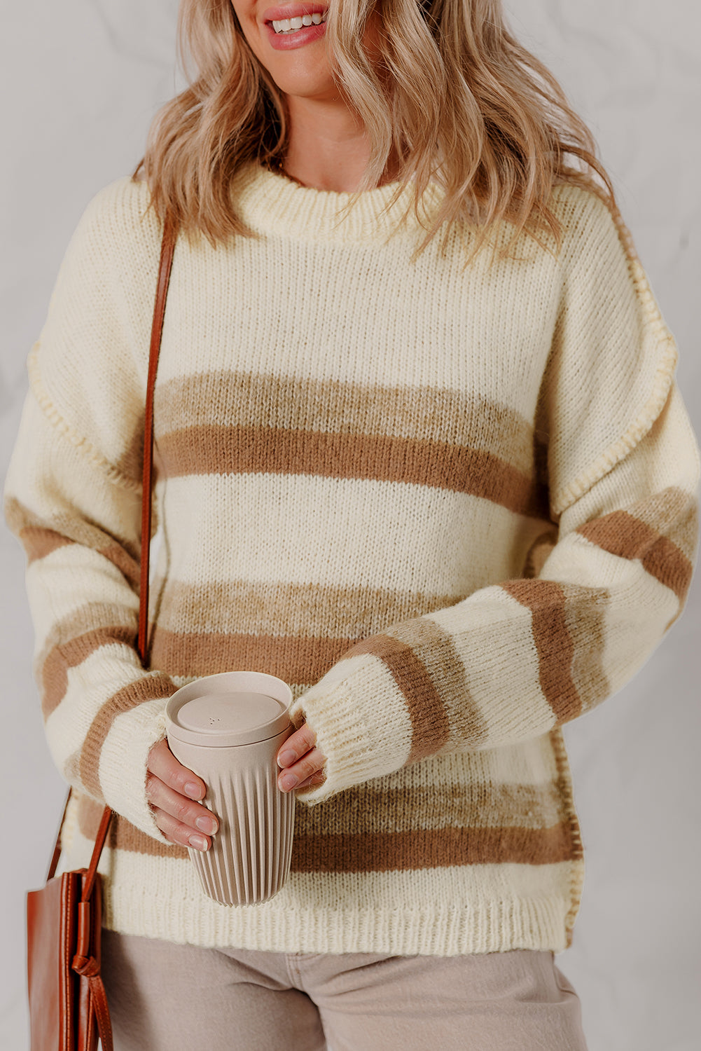 Exposed Seam Drop-Shoulder Knit Baggy Knit Top