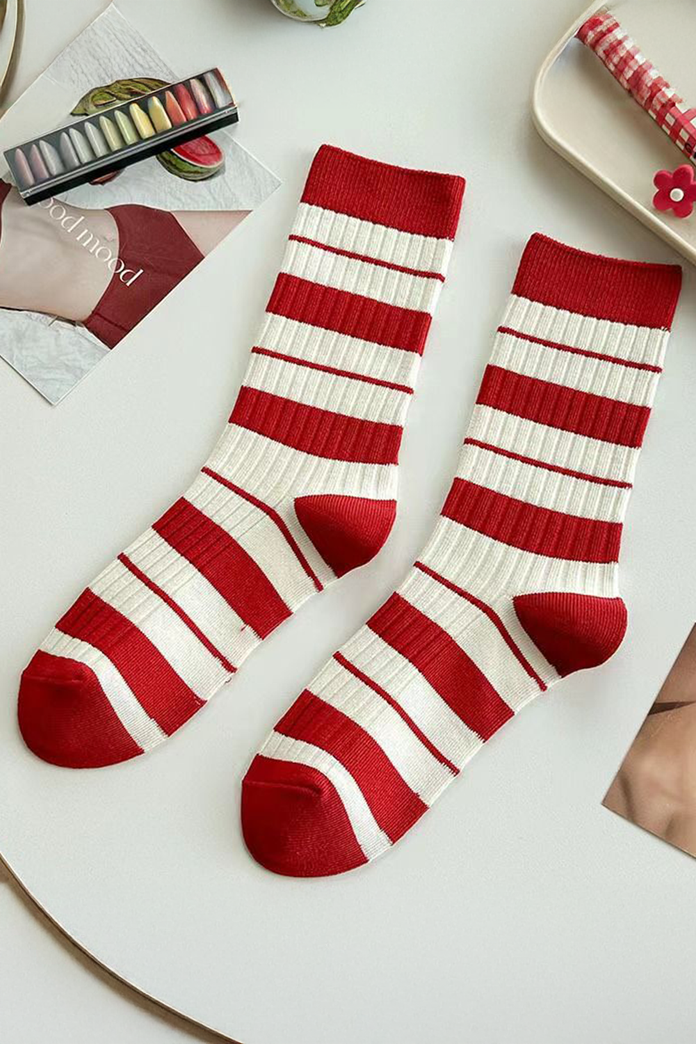 Christmas Colorblock Rib-Knit Crew Socks