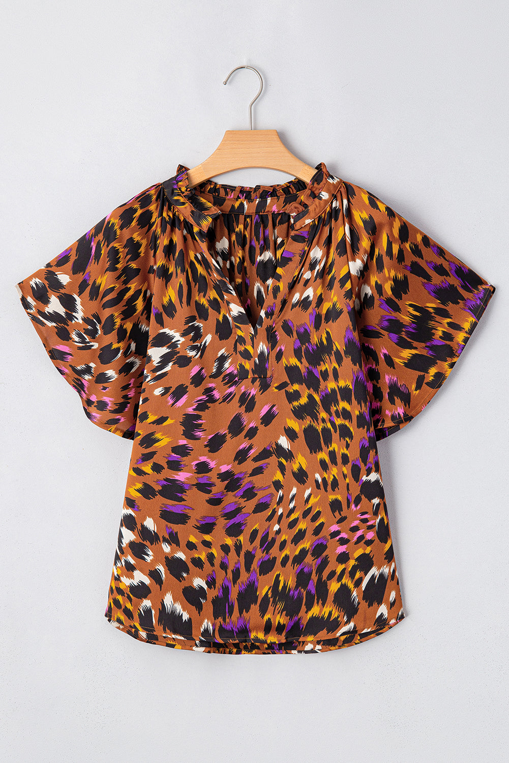 Leopard Printed Draped Short Sleeve Blouse