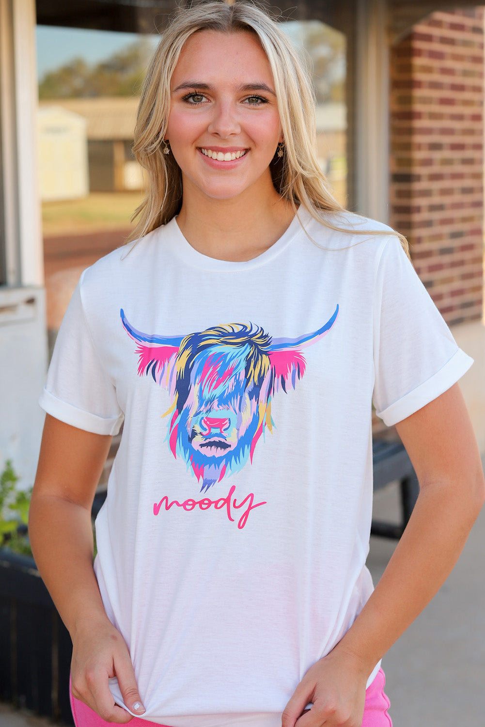 Women's T-shirt Featuring Highland Heifer Moody Graphic-Print