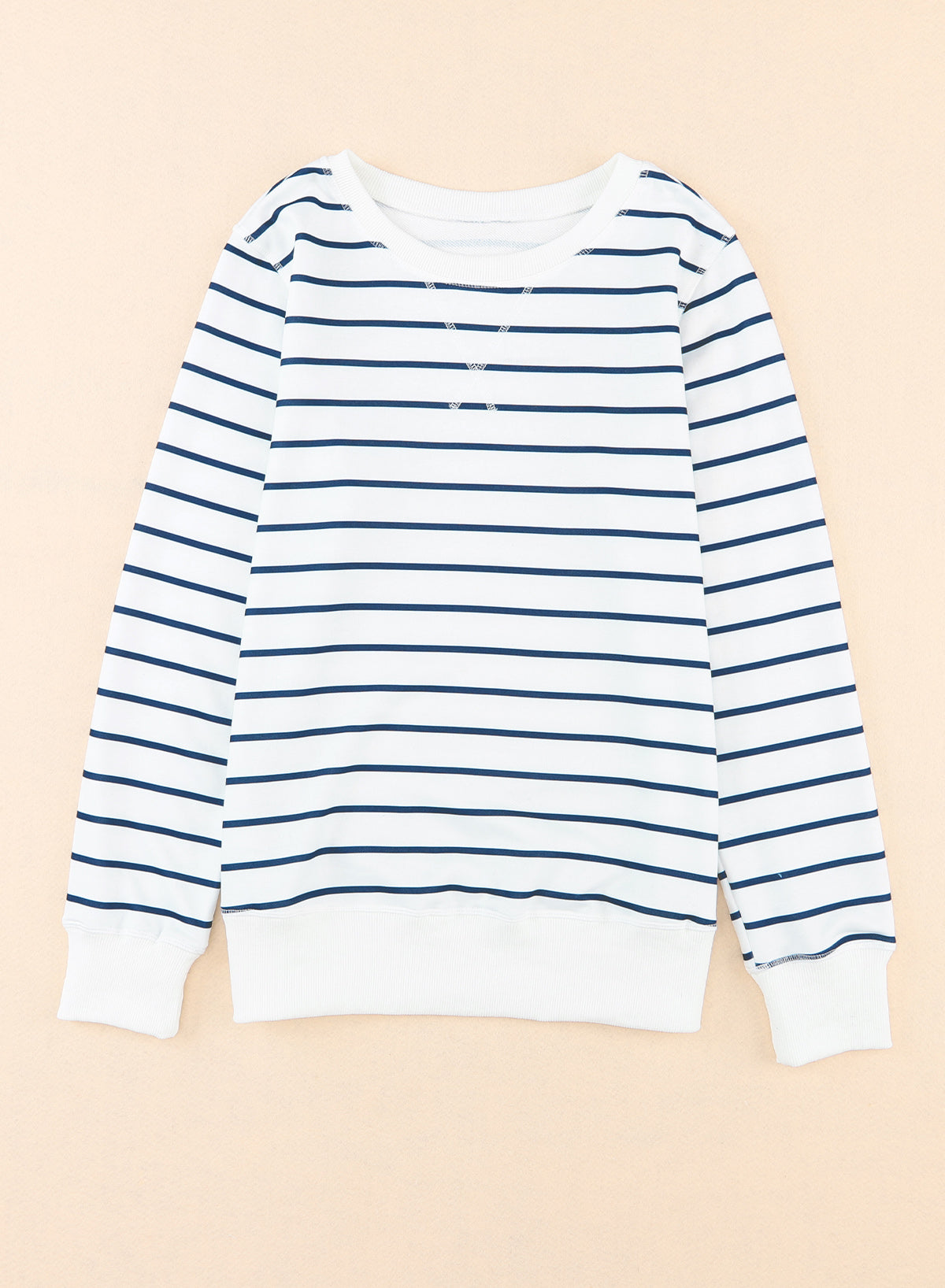 Women's Top with Striped Rib-Knitted Trim Long-Sleeve