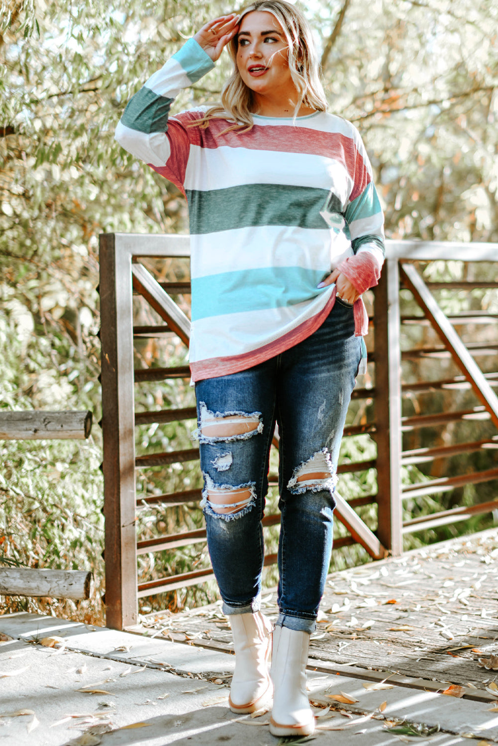 Women's Pullover Plus Size Color-Block Top