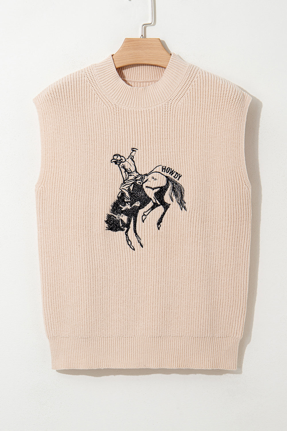Cowboy HOWDY Rodeo Graphic High Neck Short-Sleeved Knit Top