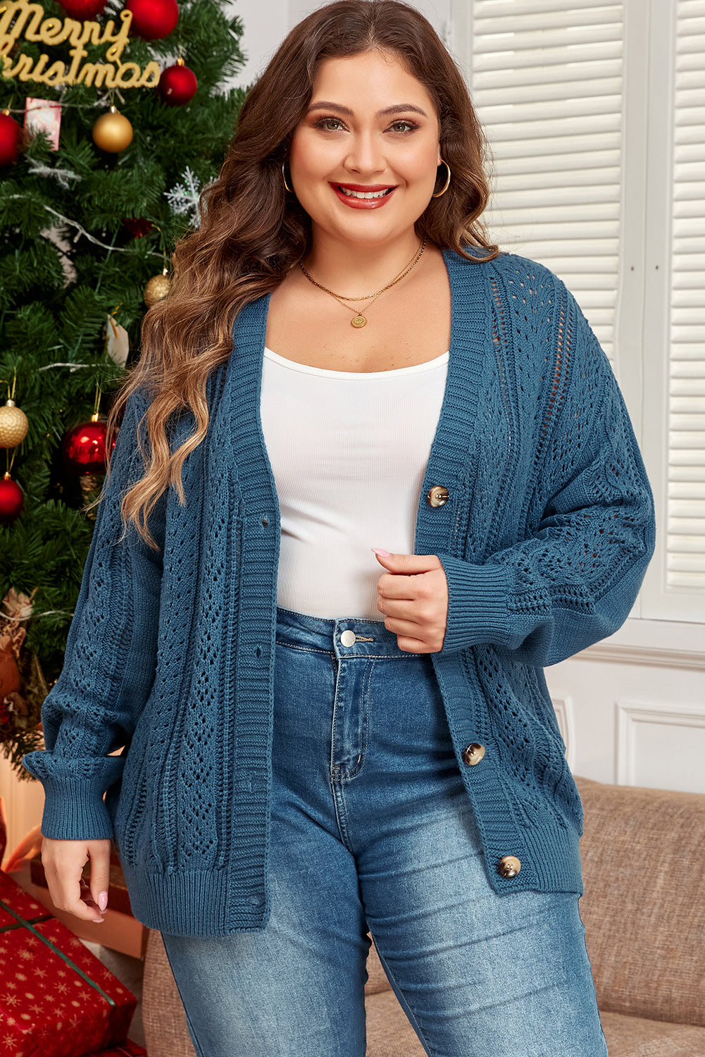 Women's Cardigan Featuring Plus Size Knitted Dropped-Shoulder