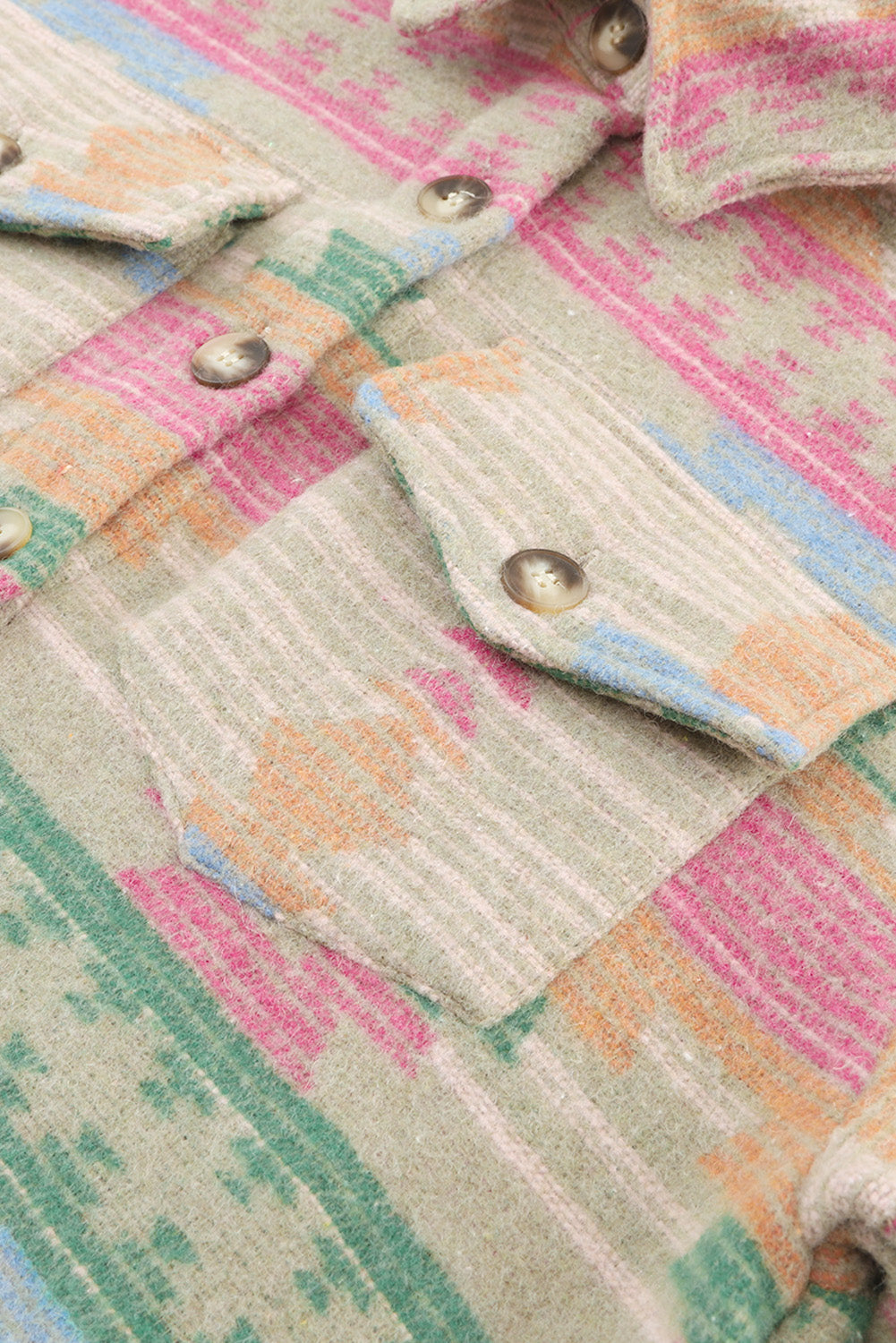 Women's Shacket Featuring Pink Western Aztec-Pattern Button Flap Pocket
