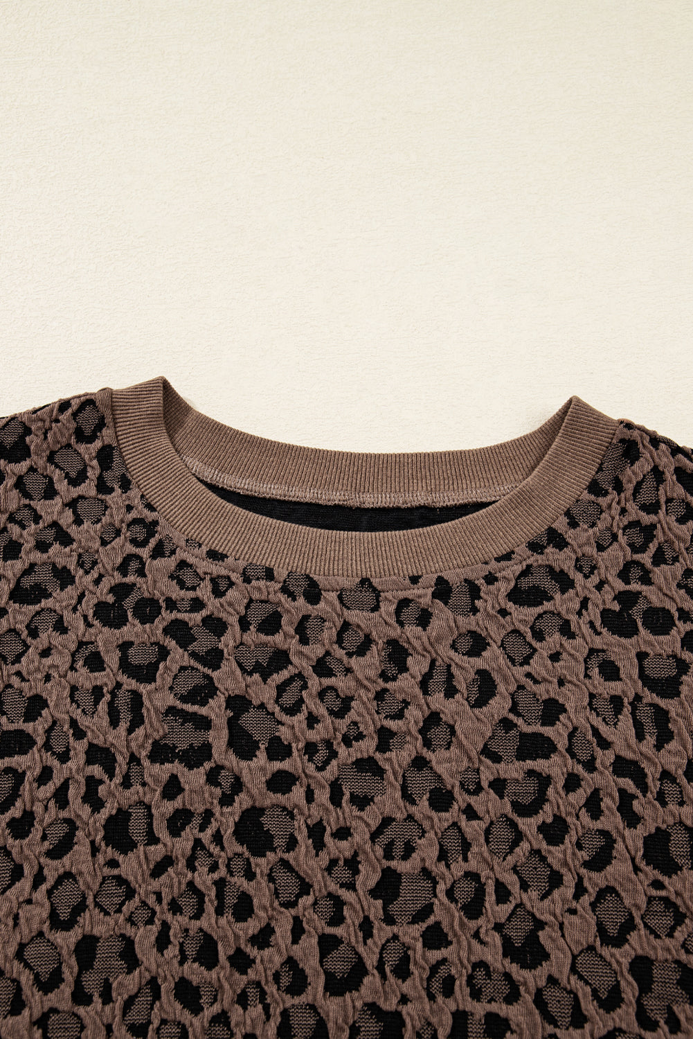 Rib-Knit Trim Leopard-Print Long-Sleeved Top