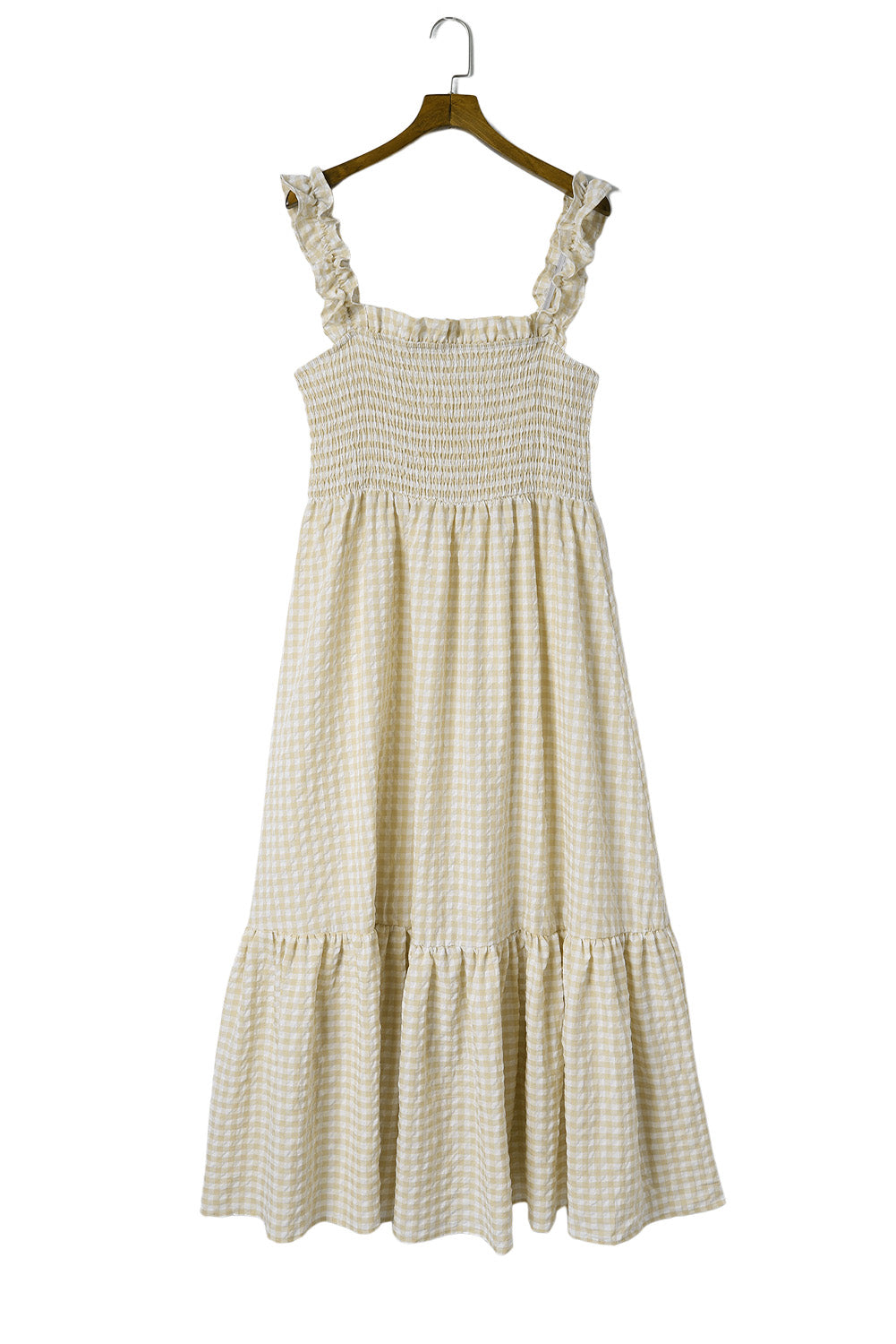 Maxi Dress for Women Plaid Ruffle-Trimmed Sleeve Shirred