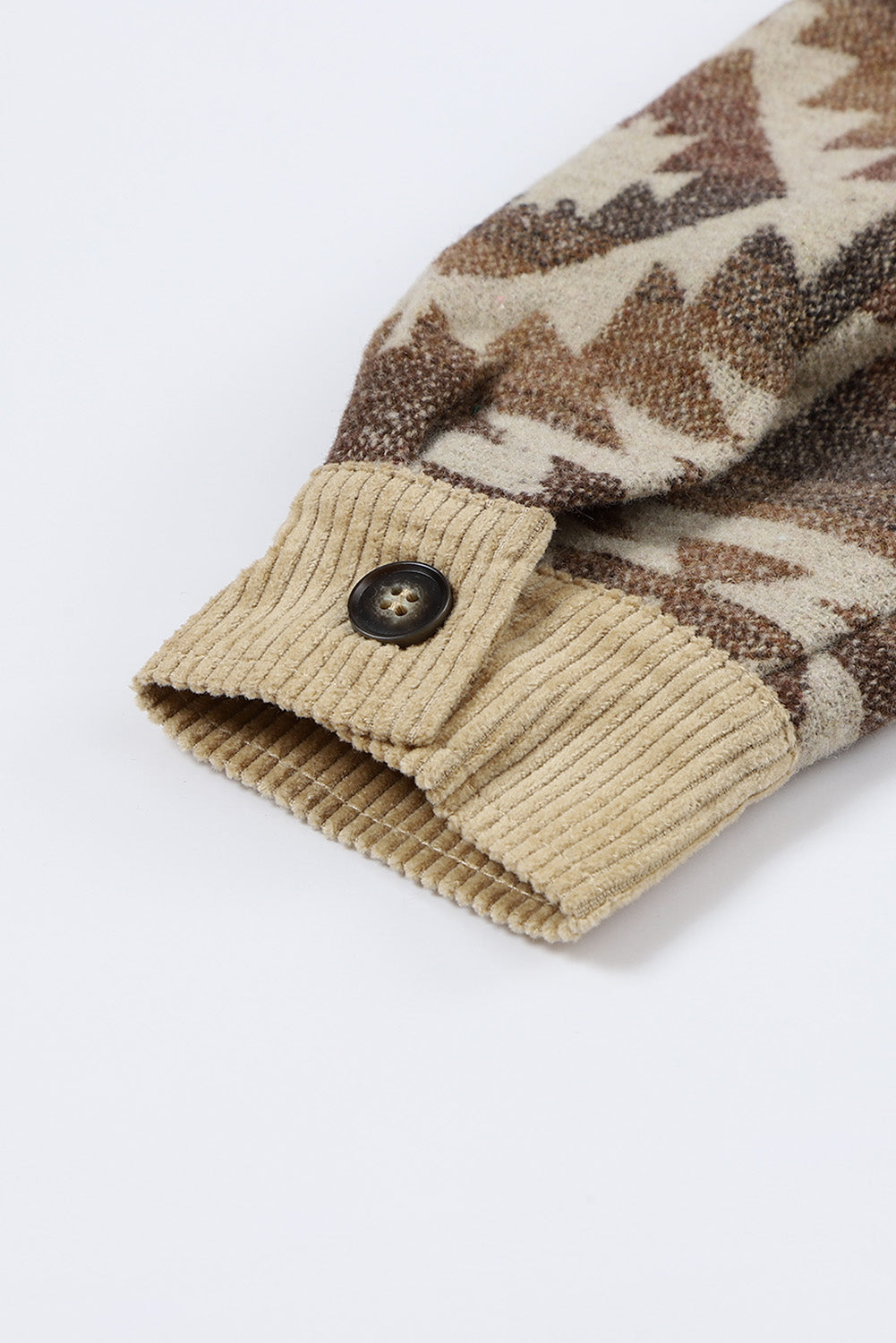 Women's Aztec-Pattern Patchwork Frayed Edge Khaki Cord Jacket