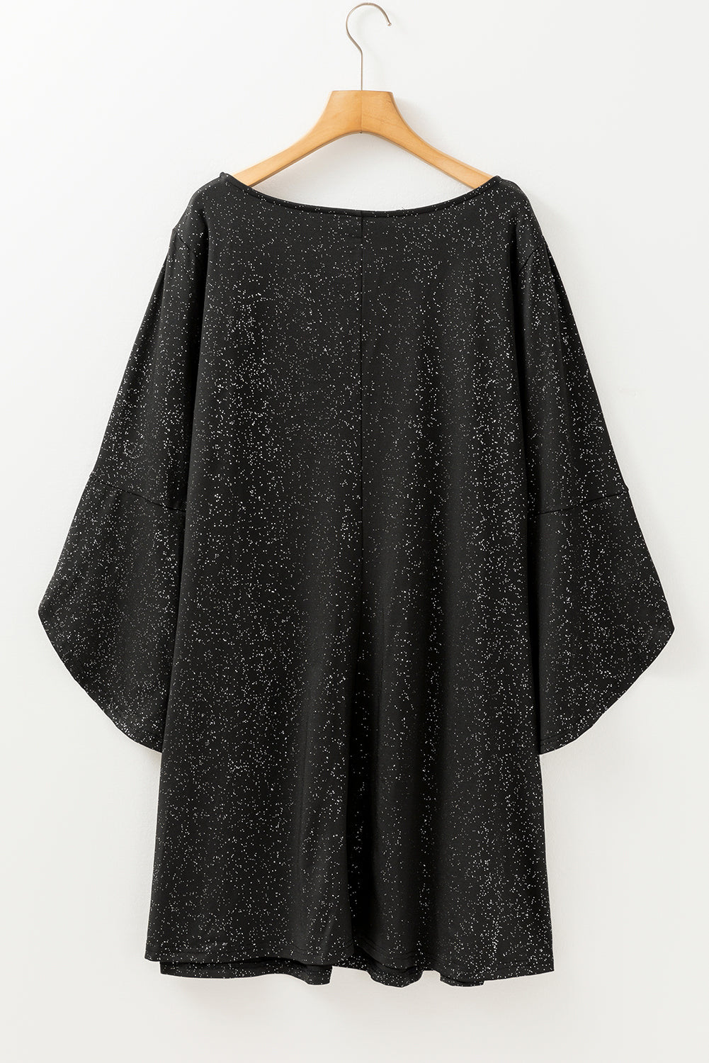 Plus Size Glitter Metallic Bell Sleeve Round Neck Mini Dress