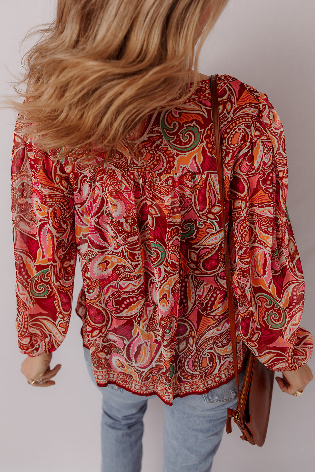 Paisley Print Ethnic Print Tassel Tie Puff Sleeve Boho Blouse