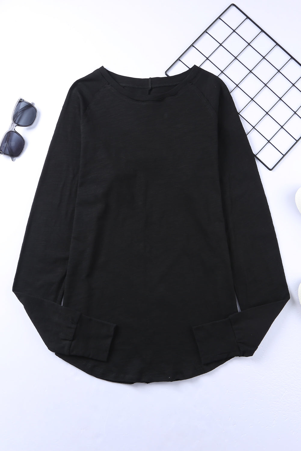 Top for Women Solid Crew Neck Long-Sleeve