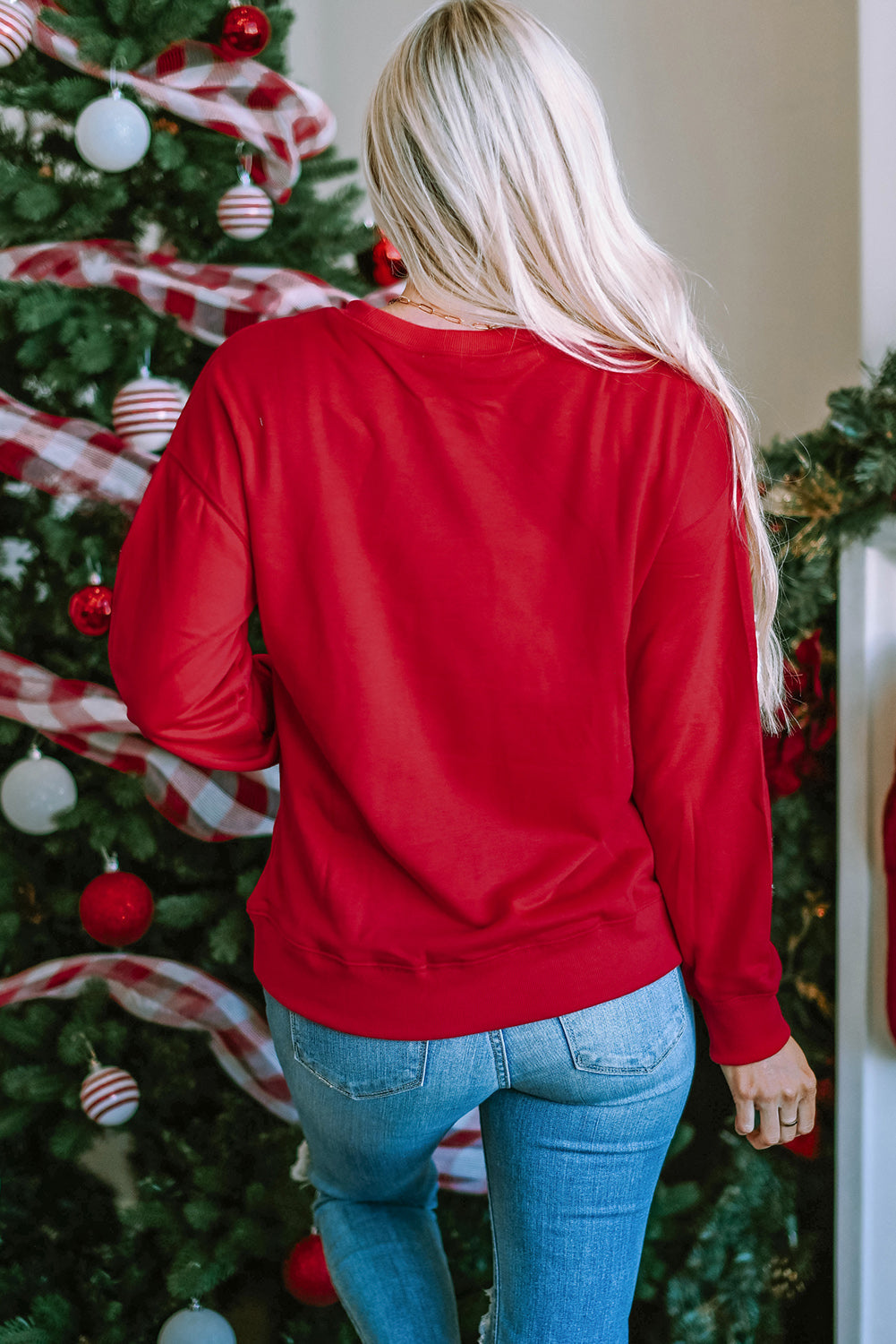 Graphic Sweatshirt for Women Fiery Red Sequined Clause