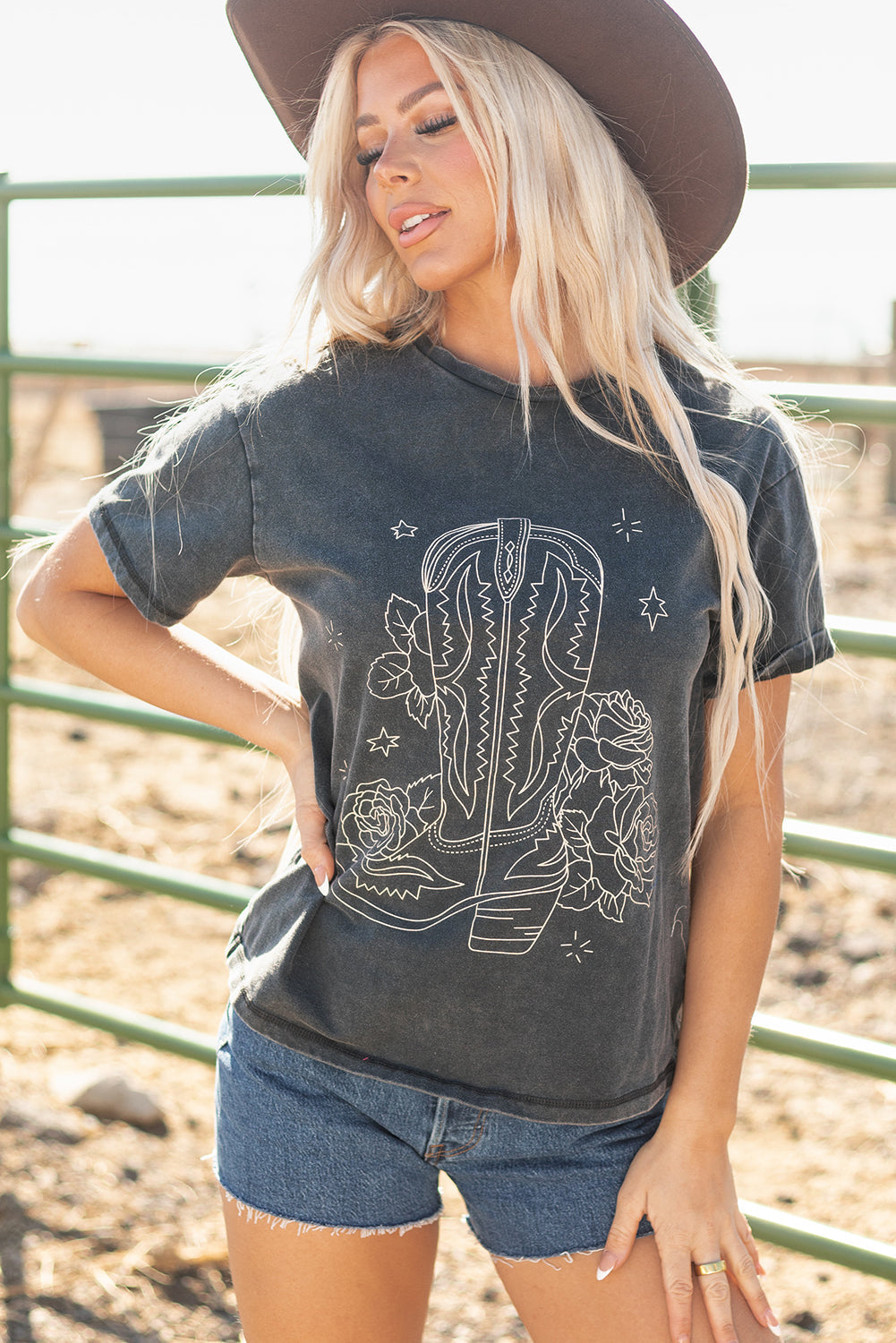 Caual Western Cowboy Boots Graphic Tee