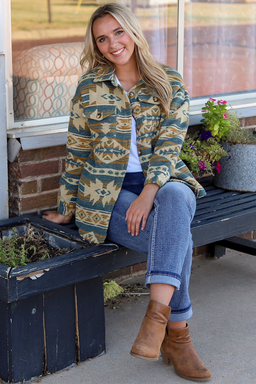 Women's Aztec-Pattern Button Shacket