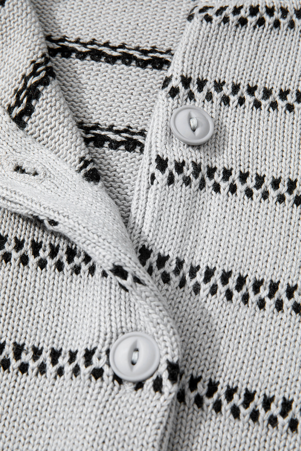 Stripe Rib-Knit Button Front Trim Short Cardigan in Gray