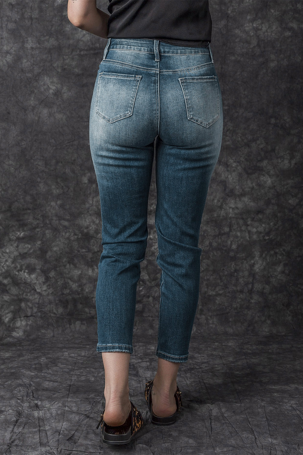 Women's Jeans Featuring Distressed Ripped Slim-Fit