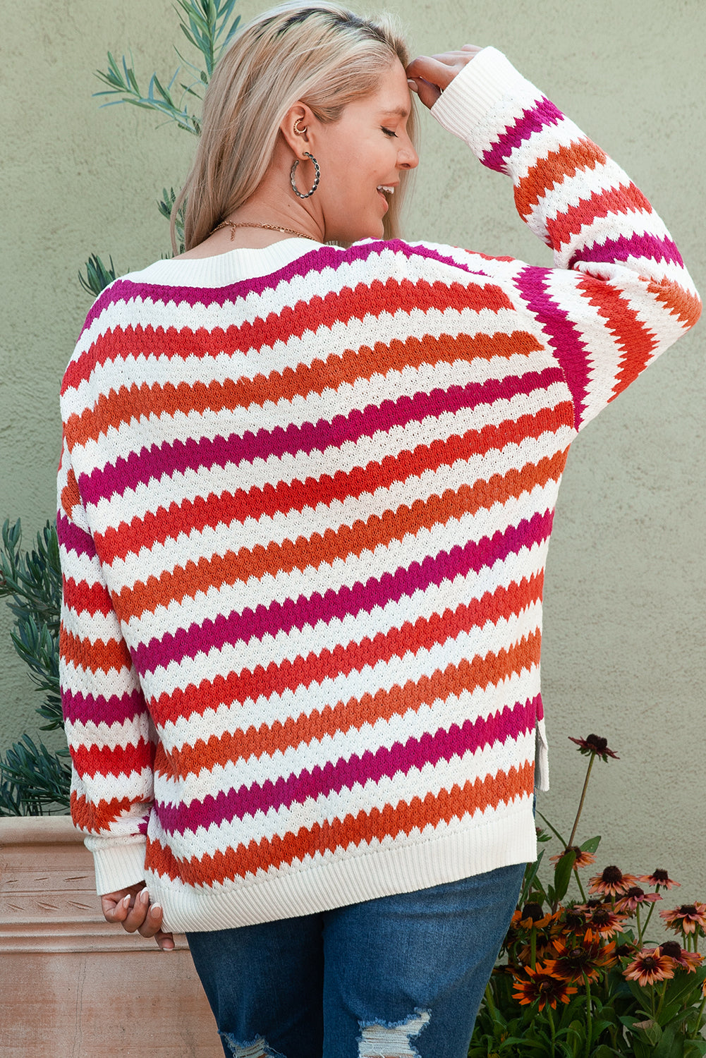 Sweater for Women V Neck Dropped-Shoulder Plus Size