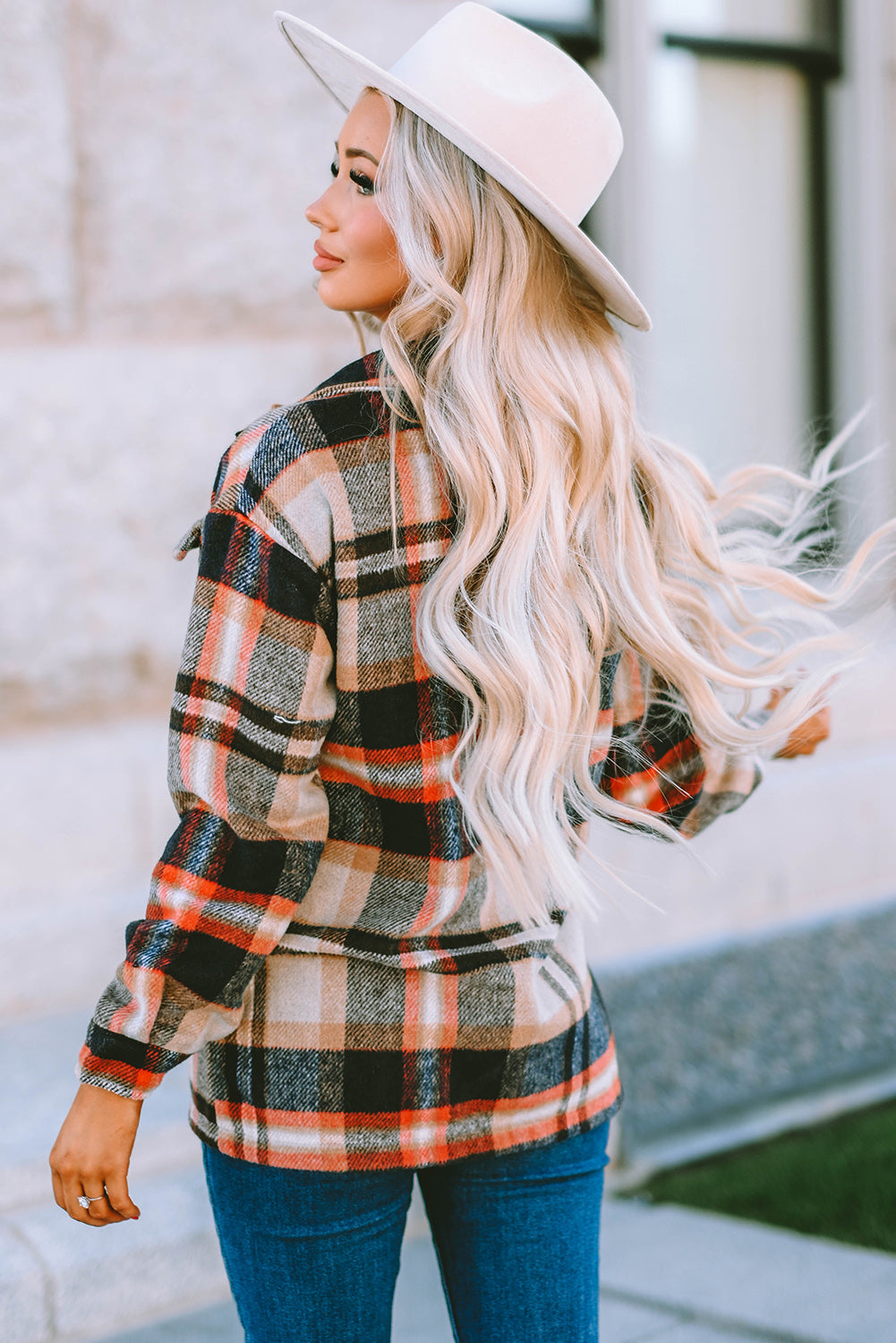 Shacket for Women Pocket-Detail Geometric Plaid