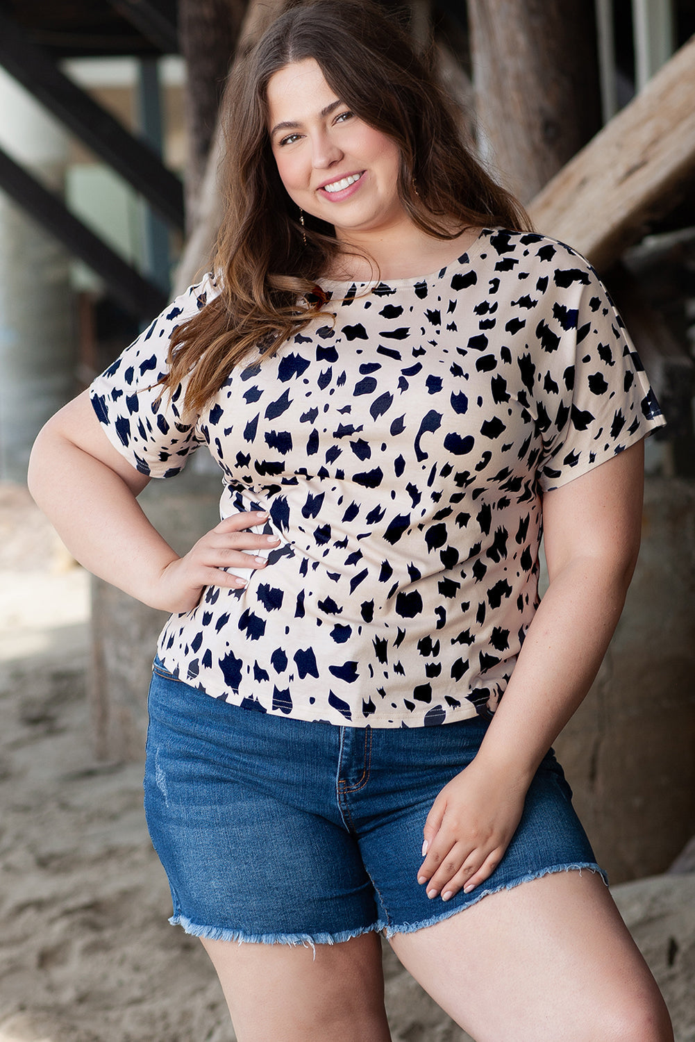 Top for Women Twist Plus Size Leopard-Print Print