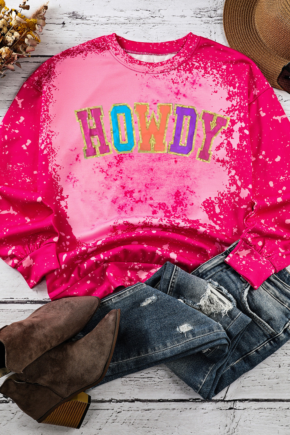 Women's HOWDY Graphic-Print Western Tie Dye Sweatshirt