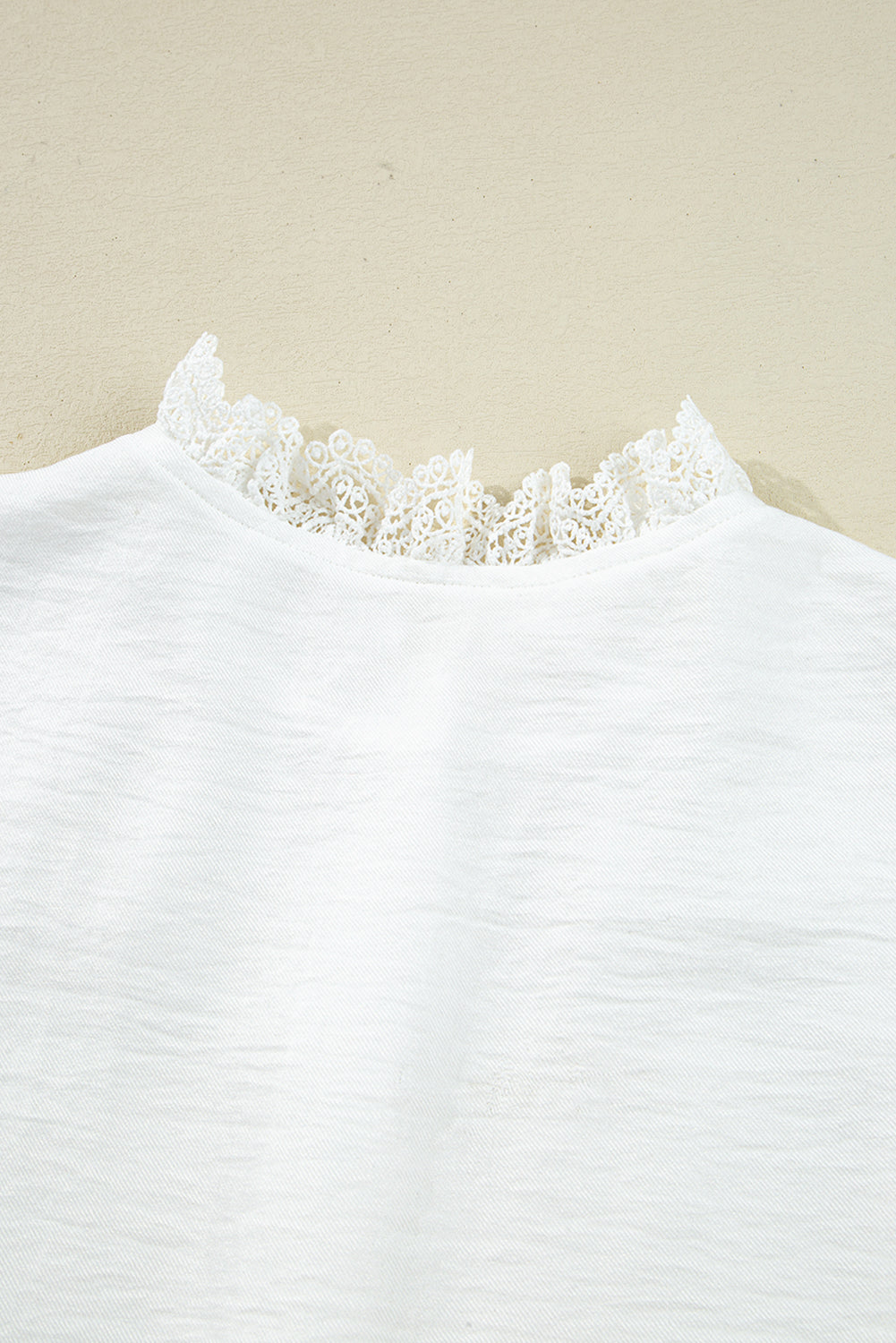 Lace Patchwork Button-Front Stand-Neck Loose Shirt
