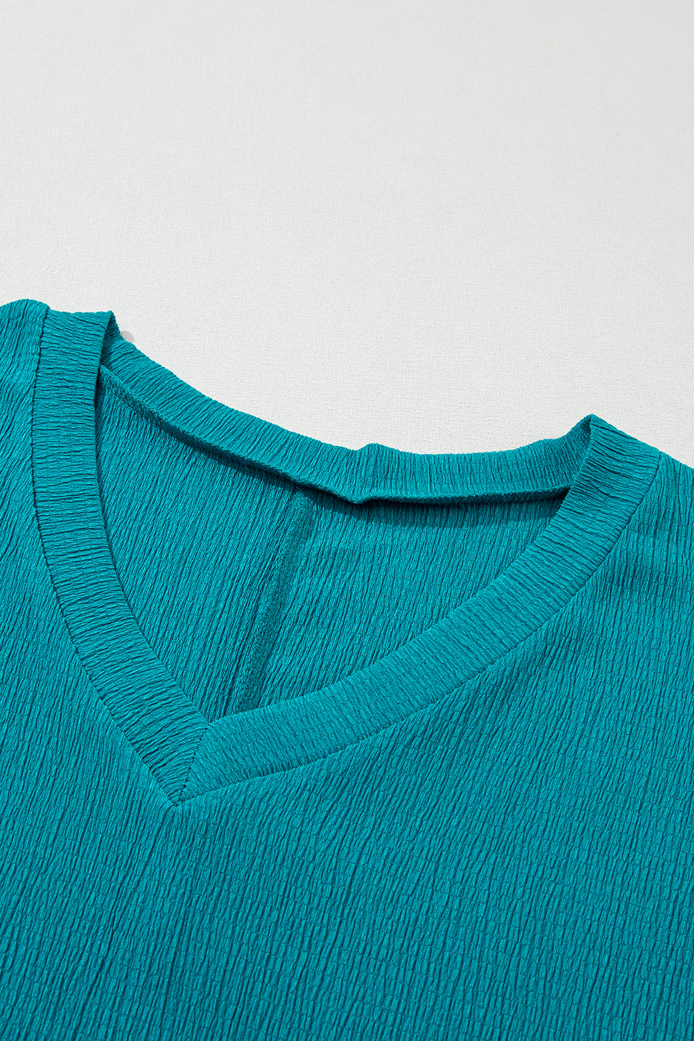 Women's T-shirt Featuring Wide Sleeve Crinkled V Neck