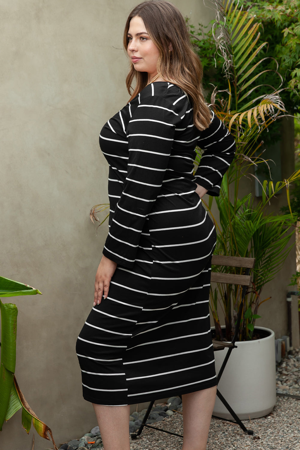 Women's Plus Size Striped Loose Shift Dress