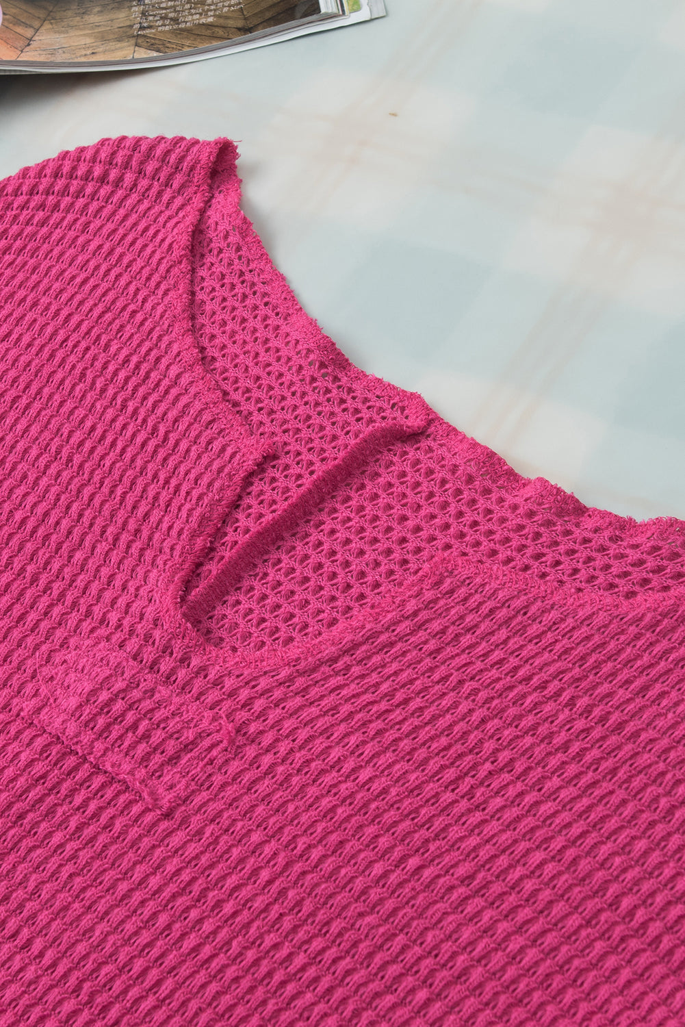 Women's Textured Knitted Split Neck Top