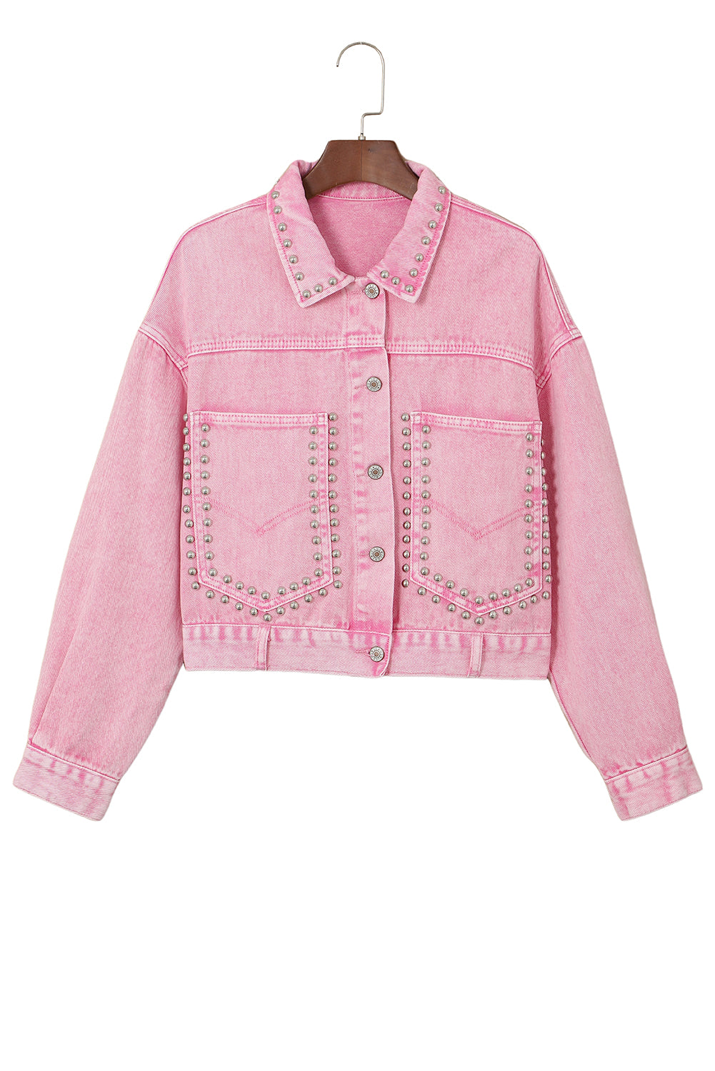 Women's Denim Jacket Featuring Rivet Studded