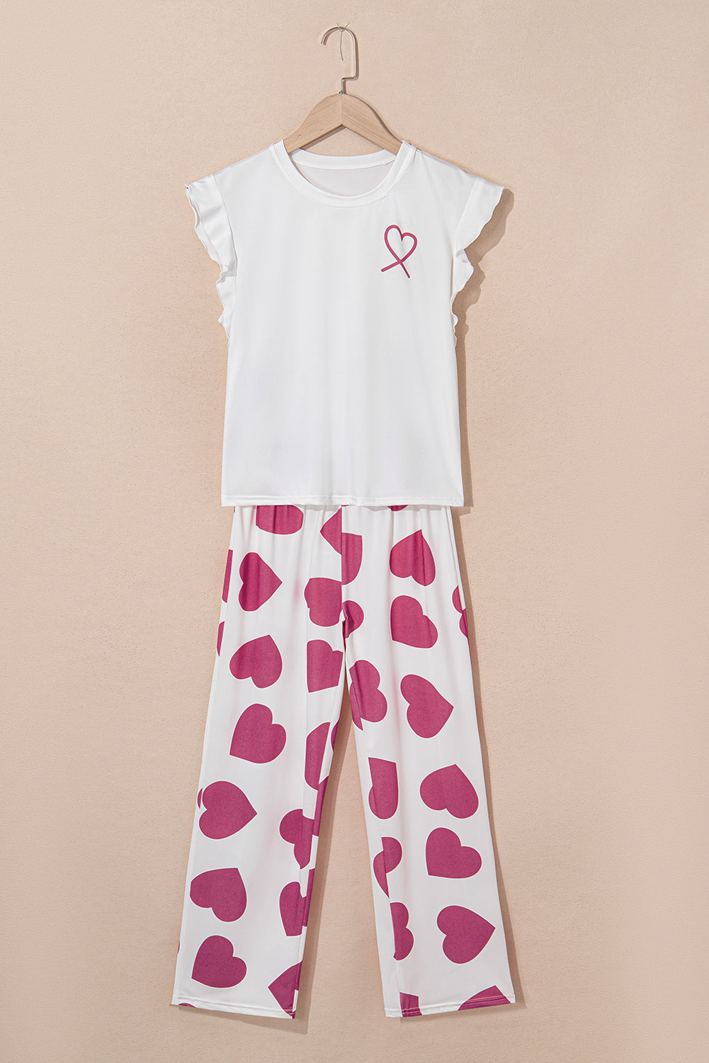 Tank Top Ruffled Top And Heart Print Pants Lounge Set