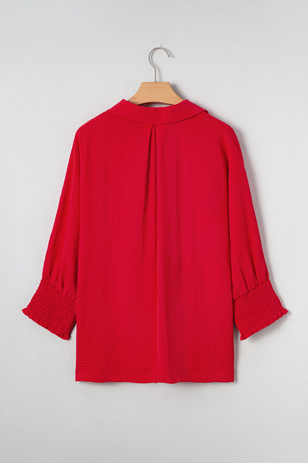 Shirred V-Neck Collared 3/4 Sleeve Roomy Tunic Top