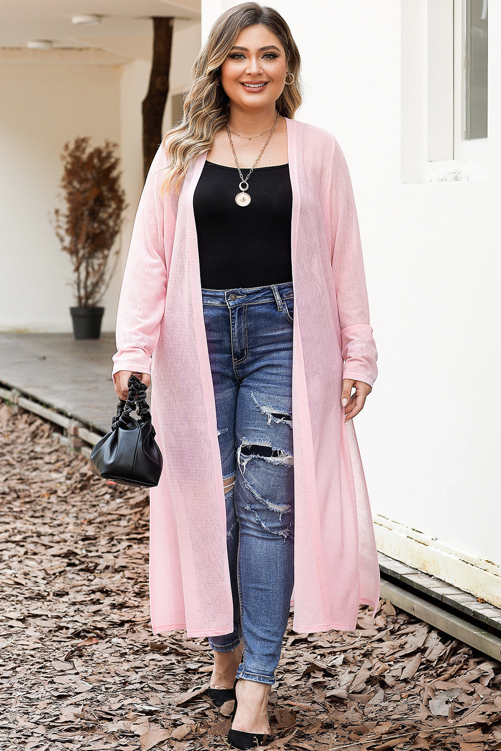 Women's Semi-Sheer Knitted Long Plus Size Cardigan