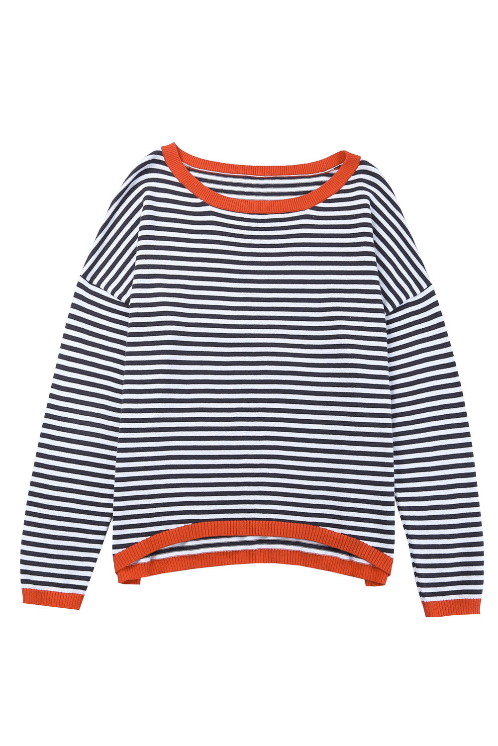 Women's Trimmed Dropped-Shoulder Striped Contrast Sweater