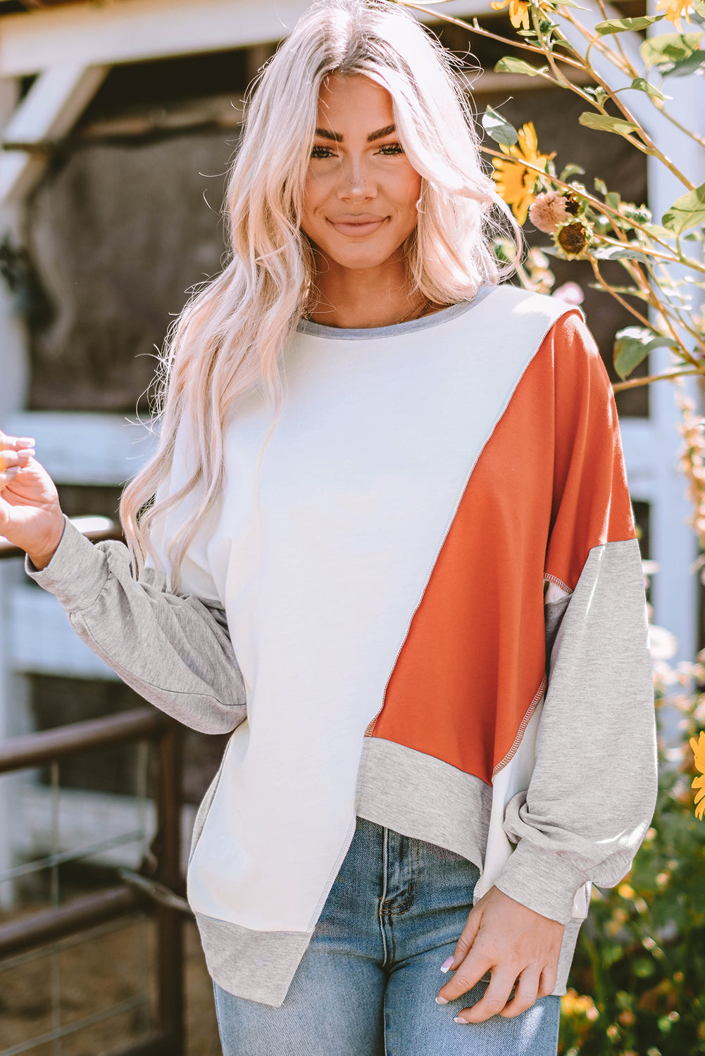 Women's Top with Stitching Irregular Hem