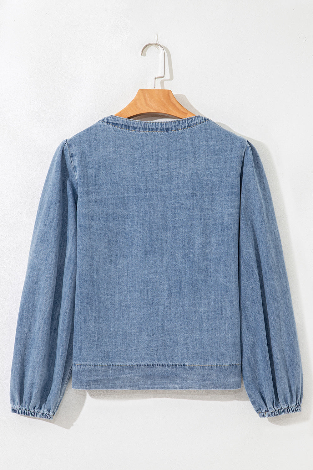 Tied Puff Front Long Sleeve Denim Top
