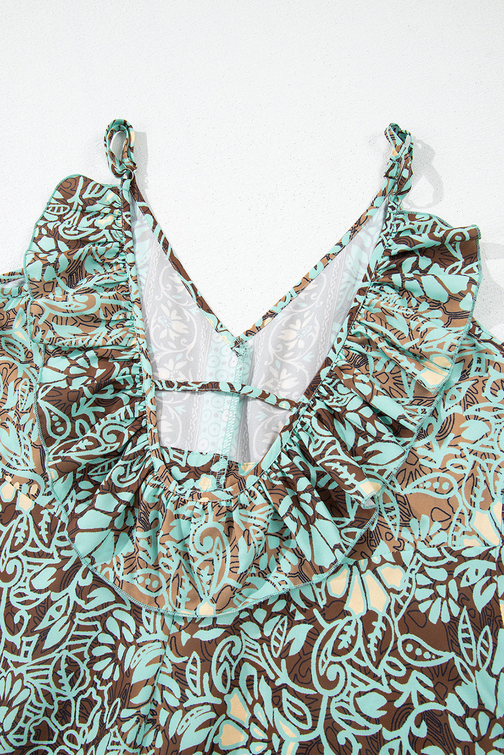 Green Floral Print Backless Tassel Waist Maxi Dress