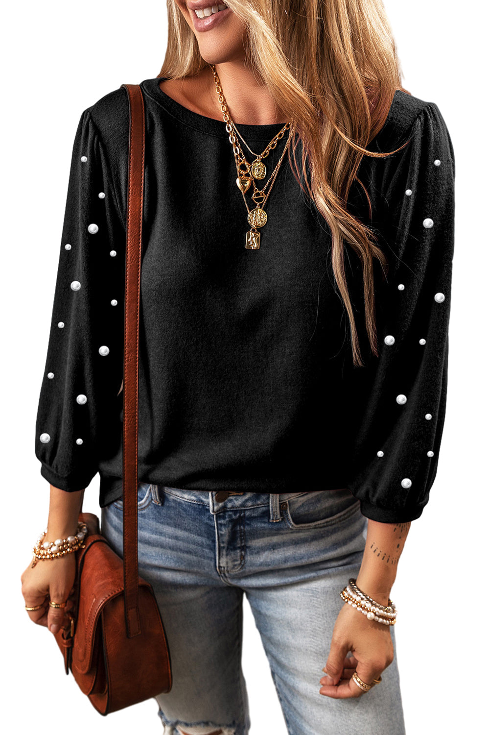 Women's Crew Neck Three-Quarter Sleeve T Shirt